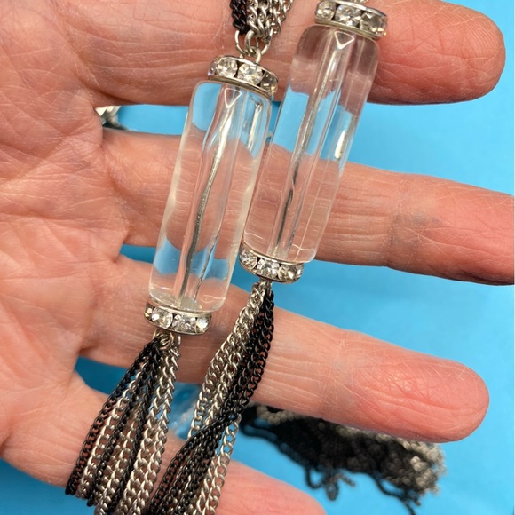 CHICO'S Multi-Strand Silver Tone Chain Necklace With Tassel - Picture 7 of 7